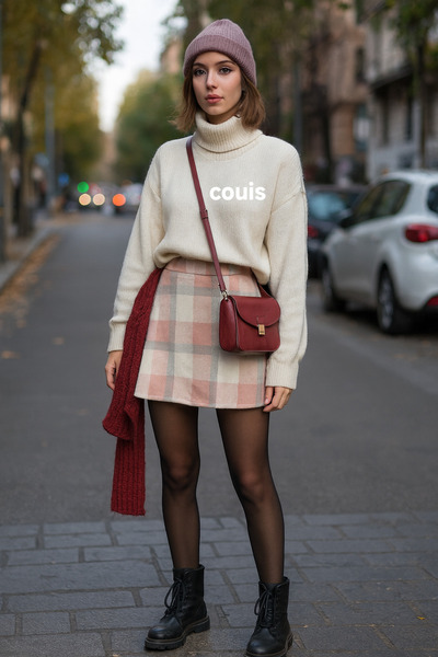 couis fustă de iarnă în carouri pentru femei