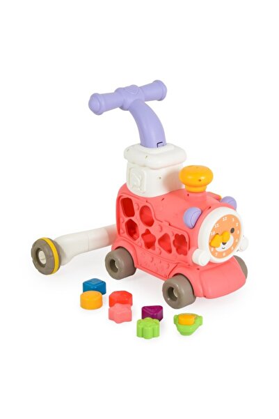 Moni Toys Trenuleț educativ 3 în 1 Pink, cu abur, muzică și sortator de forme, 6 luni