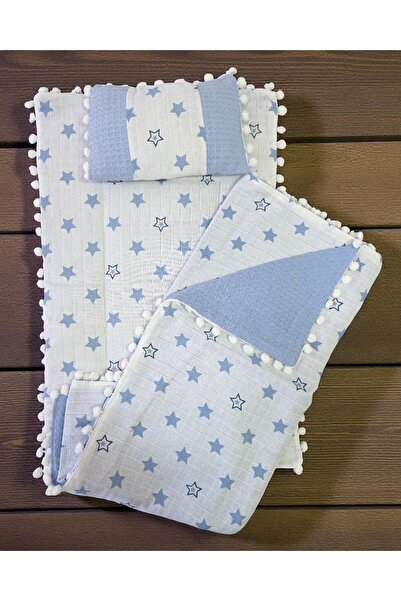 voyyo kids baby 3-Piece Bottom Opening Mat Set with Blanket and Pillow, Muslin Patterned Bottom Opening