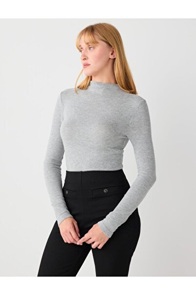 Jimmy Key Μακρυμάνικη μπλούζα ανθρακί ψηλός λαιμός με απαλή υφή