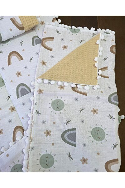 voyyo kids baby 3-Piece Bottom Opening Mat Set with Blanket and Pillow, Muslin Patterned Bottom Opening