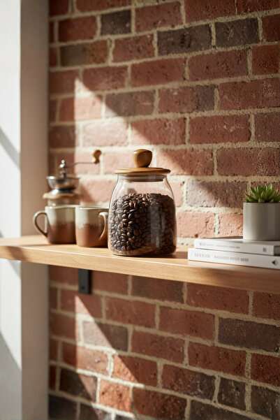 Sevinse Home Nua Vacuum Acacia Lid Glass Jar - Food/Grain Storage Container 950 ml