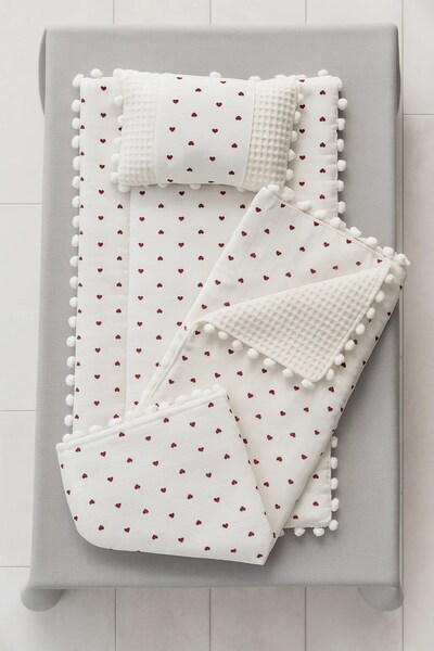 voyyo kids baby 3-Piece Bottom Opening Mat Set with Blanket and Pillow, Muslin Patterned Bottom Opening