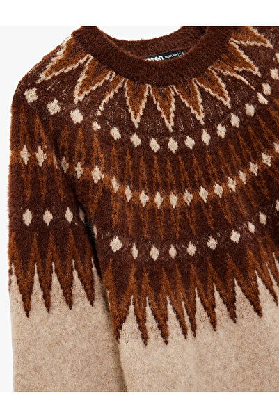 Koton Crew Neck Long Sleeve Patterned Knitwear Sweater