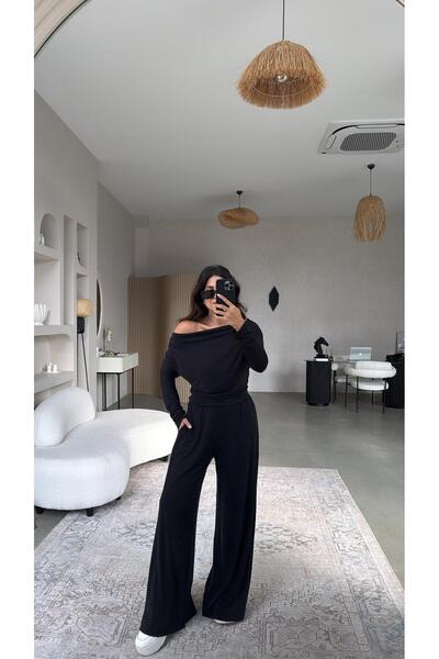 Buket Teke Dark Anthracite Knitted Boat Neck Suit