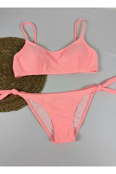 FUNELLA High Waist Lace-Up Strapless Strap Stylish Women's Bikini Set