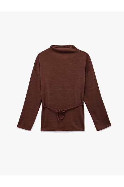 Koton Regular Fit Long Sleeve Mock Neck Belted Sweater