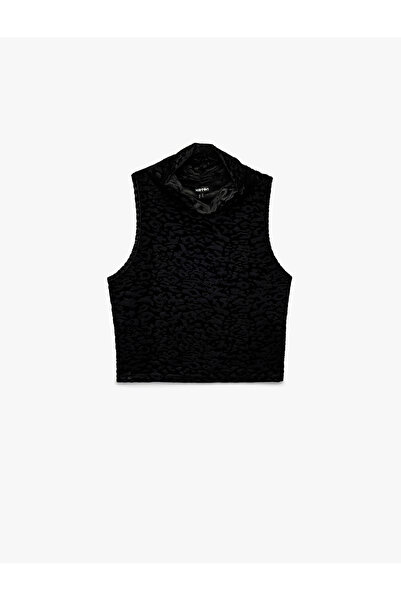 Koton εφαρμοστό Αμάνικη μπλούζα με λεοπάρ υφή, βελούδινη μπλούζα