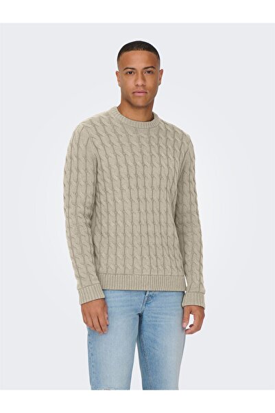 Only & Sons Onskicker Life Reg 3 Cable Crew Knit Men's Gray Sweater - 22026504