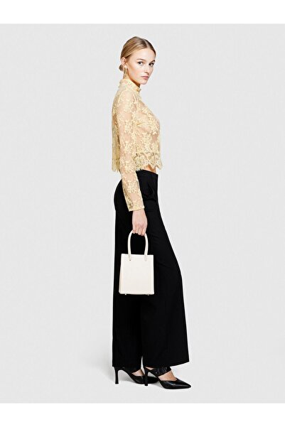 Sisley Viscose Blend Regular Waist Wide Leg Pants Women's Black Trousers - 324P4Kvxlf02I