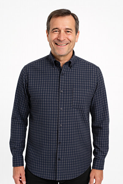 UNL قميص أبوي من القطن المنقوش ذو أكمام طويلة وجيوب، متوسط ​​السماكة، موسمي، ...