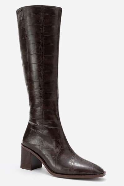 LuviShoes Γυναικείες μπότες με χοντρό τακούνι VENIA Brown Print