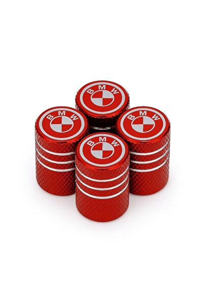 BMW Set of 4 Valve Caps – Red Aluminum, Classic White Emblem, Universal