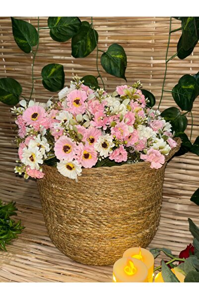 Ekodoğa Dekoratif Doğal El Örmesi Kulplu Hasır Büyük Boy Saksı Sepet