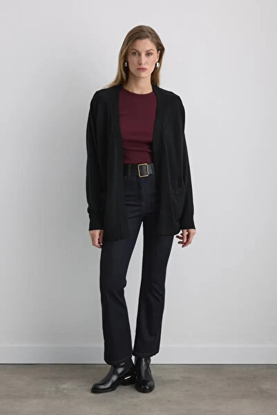 Gusto Relaxed Fit Wool Knit Cardigan - Black