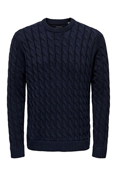 Only & Sons Onskicker Life Reg 3 Cable Crew Knit Men's Blue Sweater - 22026504
