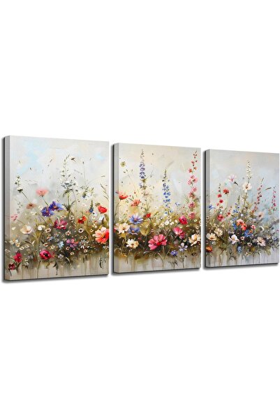 Today Idea لوحة فنية جدارية من القماش مكونة من 3 قطع بزخارف نباتية وزهور طبيع...