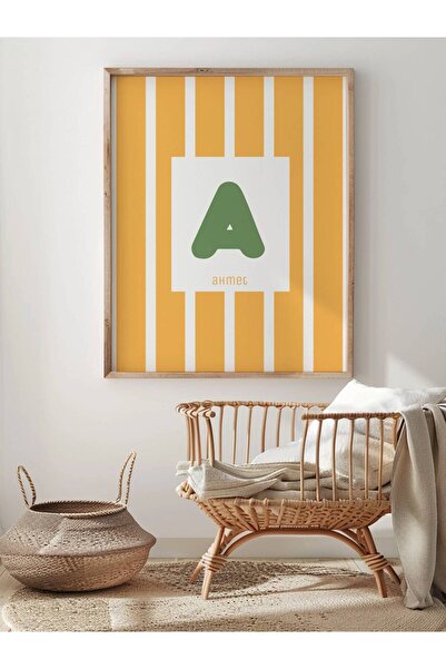fuart.co İsme Özel Çocuk Posteri Sarı Dikey Çizgili Harf Detaylı (Çerçevesiz)