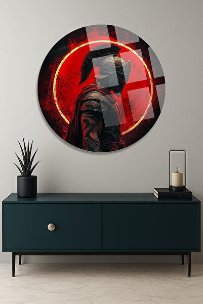 TAULART Spartan Warrior Red Halo Glass Painting Round Ultra Vivid Color Glass Painting – Modern Warrior Decor