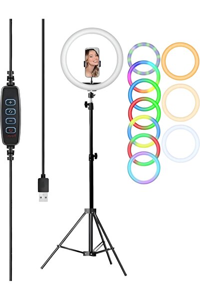 VENDIX حلقة إضاءة 12 RGB مع حامل ثلاثي قابل للتعديل، 10 مستويات سطوع وألوان م...