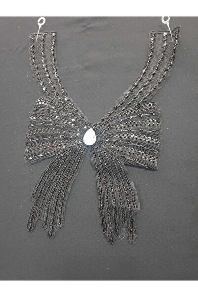 ESRA ŞELEM Black Sequin Brocade Guipure Applique Decorative Sewing Accessory Bow Model