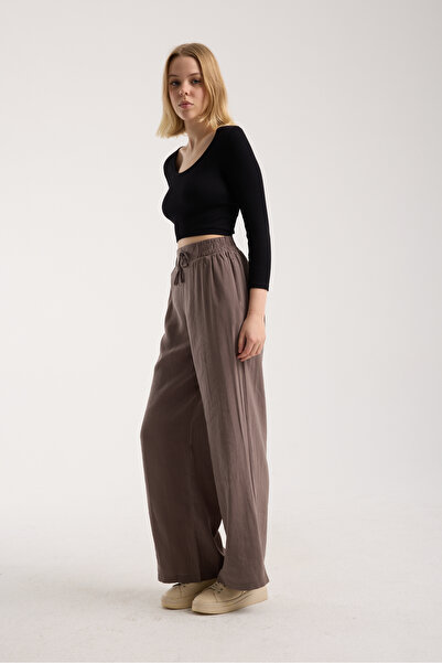 MRS.MODA Women's High Waist Wide Leg Elastic and String Tie Pants