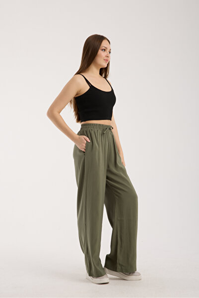 MRS.MODA Women's High Waist Wide Leg Elastic and String Tie Pants