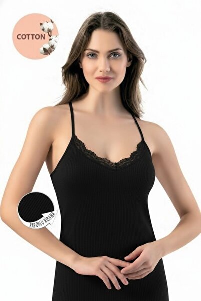 The Women's Cotton Thread Strap Lace Detailed Stretchy Tank Top – Soft Casual Underwear