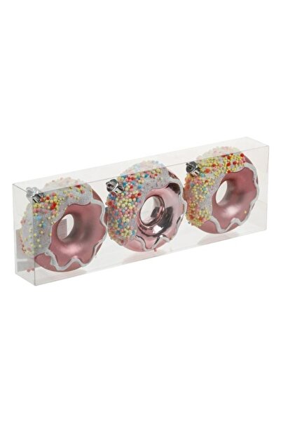 OEM Christmas Tree Ornament Donuts, Pink and White with Glitter, 8 cm – Set of 3