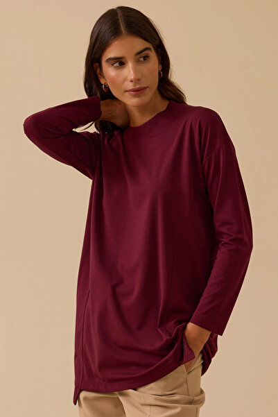 SEÇİL Women's Crew Neck Basic Tunic 1025 Claret Red