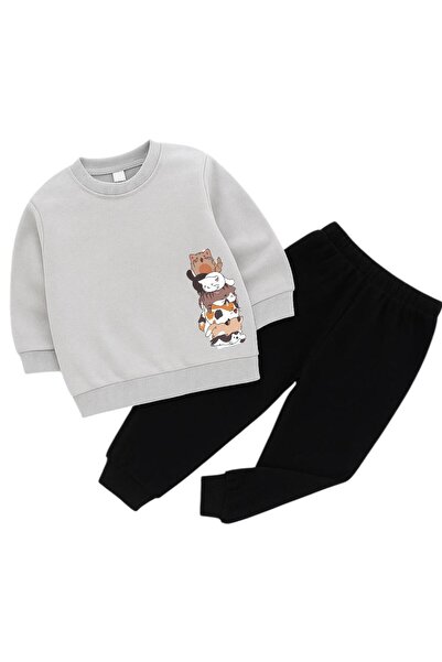 BENROMA Cats Overlap Printed 3 Thread Children's Tracksuit Set