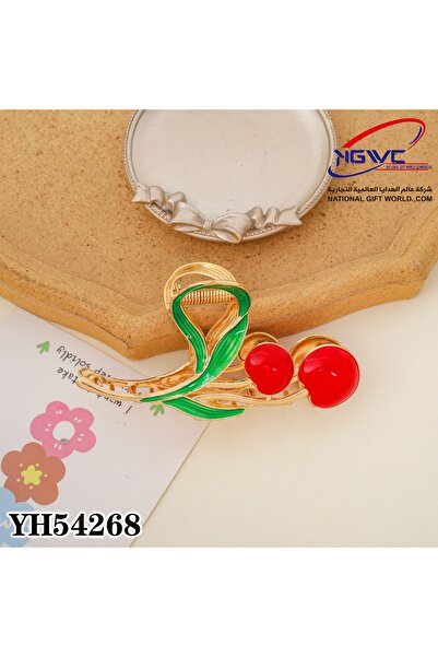 KAZUKO مشبك شعر ذهبي بتصميم أوراق خضراء وكرز.