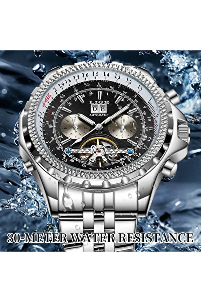 Lige Men's Watch 89119 Silver-Black – Mechanical, Business Design