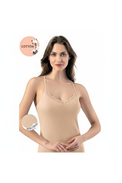 The Women's Cotton Thread Strap Lace Detailed Stretchy Tank Top – Soft Casual Underwear