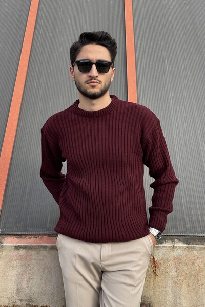 inpool Crew Neck, Winter-Spring, Striped, Textured, Basic Knit Sweater 25Pltk17