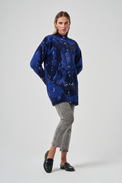 Nuss Ζακέτα με μοτίβο με λεπτομέρεια με κουμπιά Angora 7006 Navy Blue