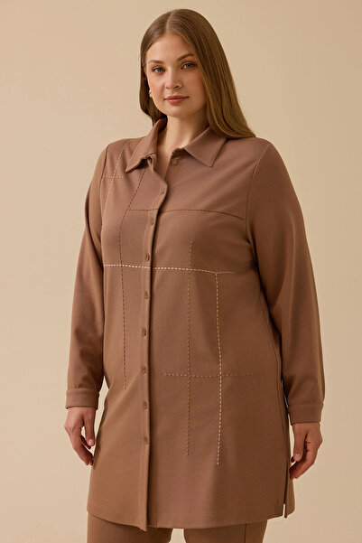 Gala-Xi Γυναικείο μπλουζάκι με μοτίβο ραφής Galaxi 4013 Camel