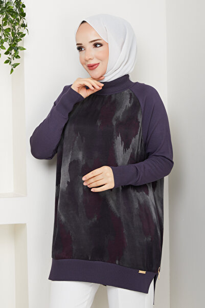 Pamuk Butik Women's Half Turtleneck Side Zipper Silk Cupra Mercerized Tunic