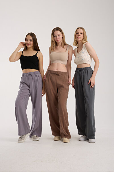 MRS.MODA Women's High Waist Wide Leg Elastic and String Tie Pants