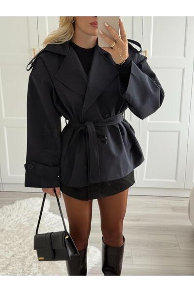 CKBUTİK Lacivert Kısa Trenç -9609