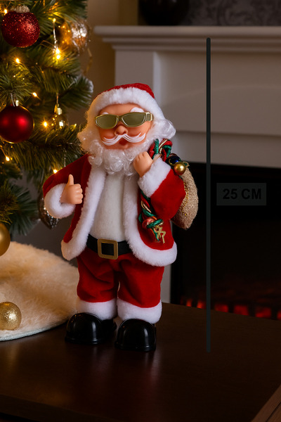 DODOMAR 25 cm Gözlüklü Hareketli Pilli Sesli Noel Baba – Mini Özel Tasarım Yı...