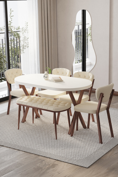 BY ORHAN GÜZEL ELMA AVANGARDE MUTFAK MASA FİLM KAPLAMALI 6 KİŞİLİK BENCLİ