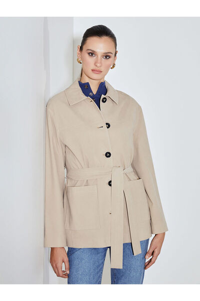 LC Waikiki Bej Oversize Kadın Süet Görünümlü Gömlek Ceket