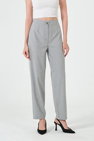 RELAXL Office Chic High Waist Straight Leg Women's Gray Fabric Trousers