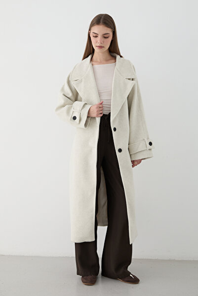 JASTE Women's Stone Wide Rever Collar Belted Long Coat