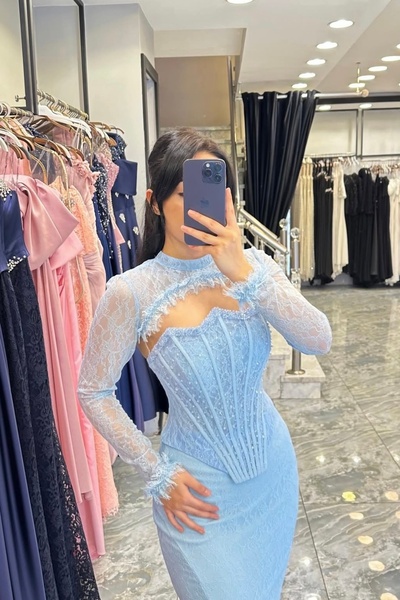 İyem Abiye Bolerolu Ve Dantelli Balenli Şık Tasarım Abiye Elbise Dar Kalıp