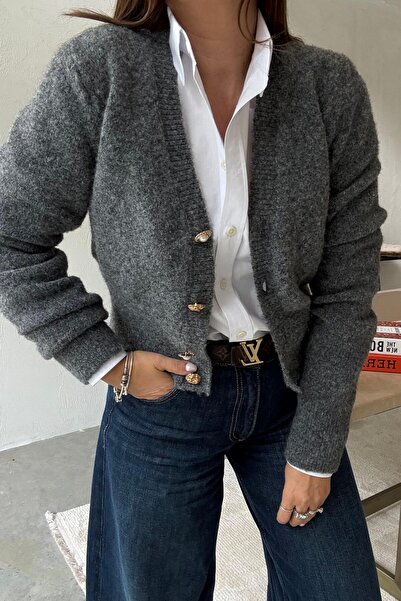 ELVAN TOLON Anthracite Pearl Button Cardigan