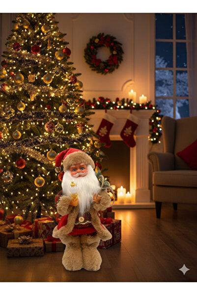 DODOMAR 30 cm Lambalı Kahverengi Şapkalı Pilli Hareketli ve Sesli Noel Baba –...