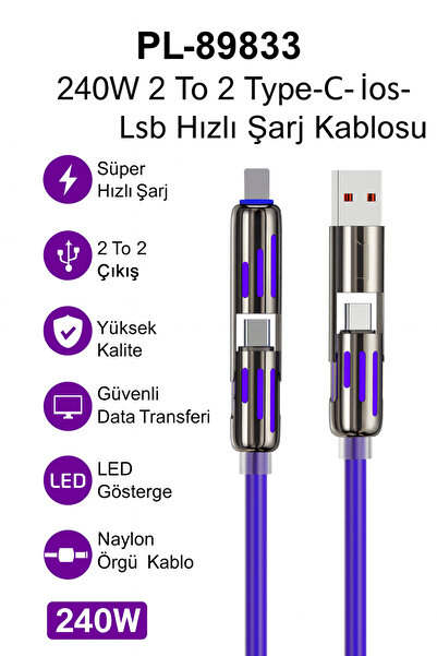 peltech Pl 8933 4 in 1 Cable USB Type C iPhone Micro 4-in-1 240W Multi-Cable