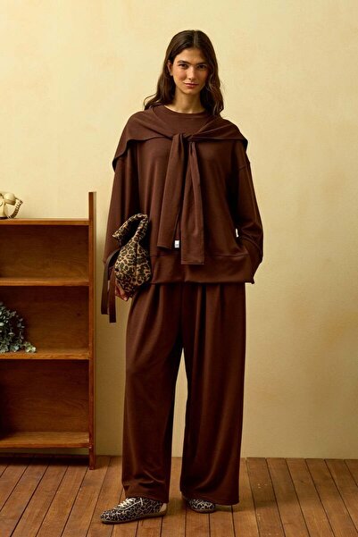 Ceylan Otantik Bitter Brown Tie-Up Trouser Set